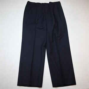 Vtg USA Corbin 36x32 Navy Blue Wool Flannel Pleated Cuffed Baggy Dress Pants